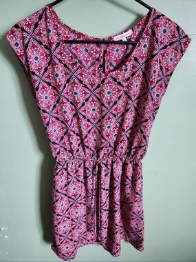 Charlotte Russe Pink, Black & Blue Patterned Dress